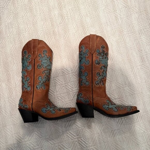 NEW Vintage Brown and Turquoise Leather Cowboy Boots, Nashville Boot Co, US 7 - Picture 3 of 6